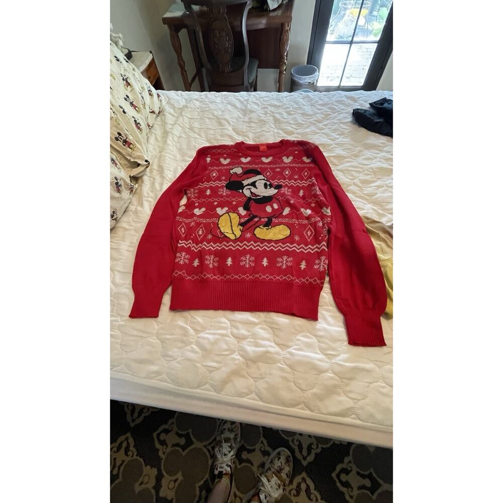 Disney Mickey Mouse Christmas Sweater Ears Ornaments Adult Medium